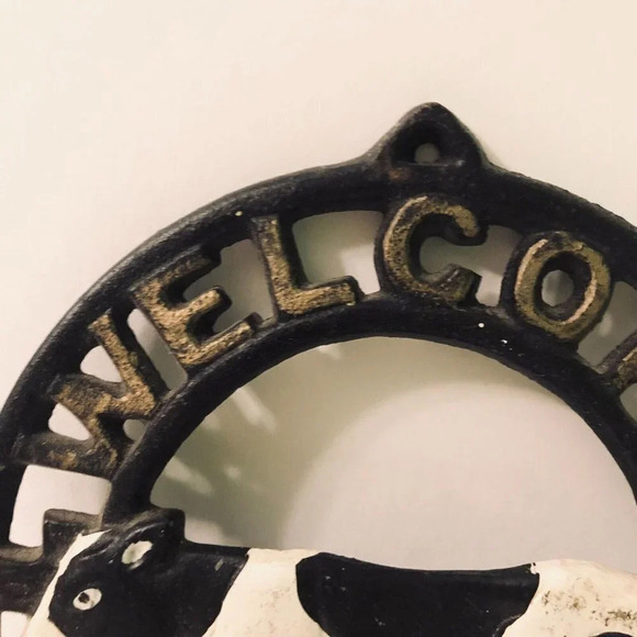 Vtg Cast  Iron Cow Welcome Door Hanger Sign Farmhouse Decor - Picture 13 of 15